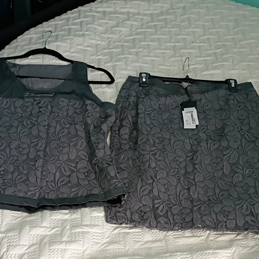 Elegant Gray Floral Skirt And Top Set